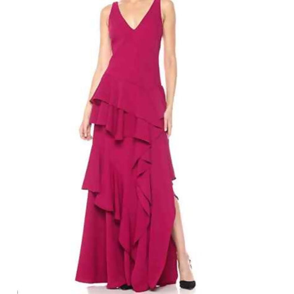 Halston Heritage Drop Waist Tiered Ruffle Ball Gown Pink size 0
